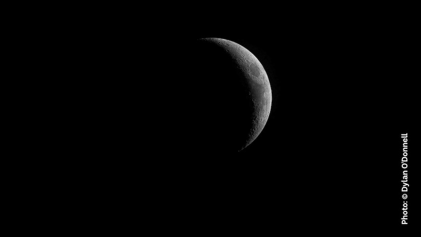 Waxing crescent moon as it would appear in the northern hemisphere.