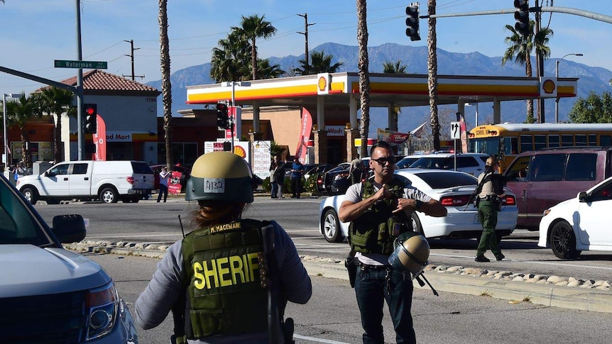 Police cordon off an area surrounding the San Bernardino mass shooting
