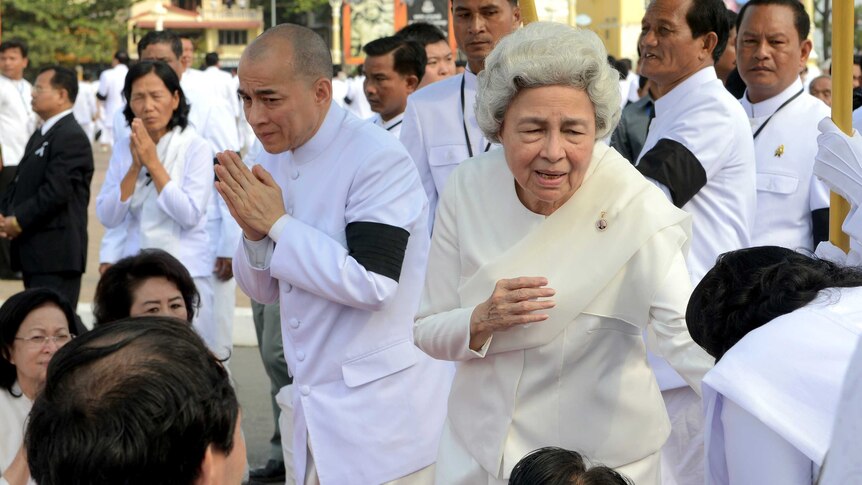 Queen Monique, widow of former king Norodom Sihanouk, and her son king Norodom Sihamoni