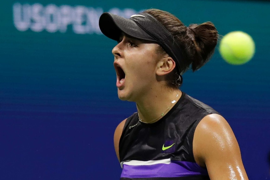 Bianca Andreescu screams with her mouth wide open
