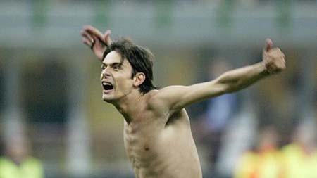 Filippo Inzaghi celebrates AC Milan's Champs Leage semi win