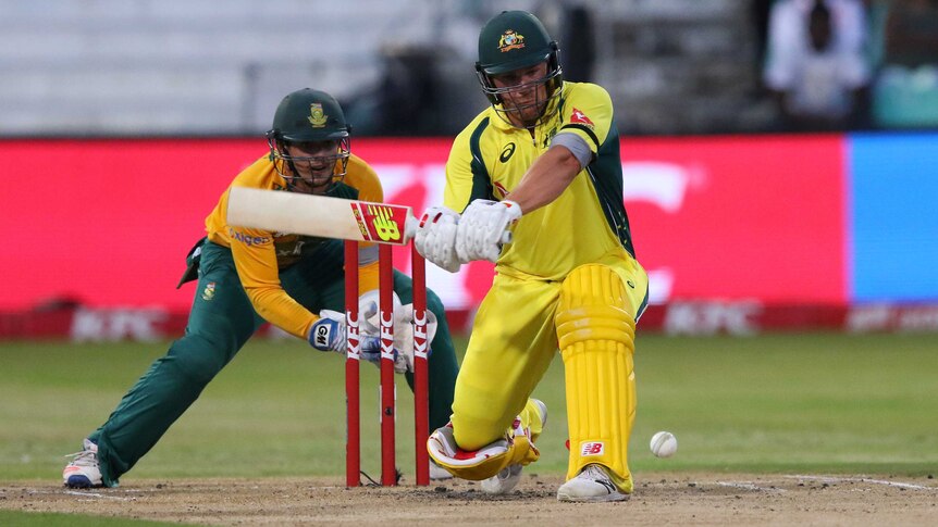Aaron Finch bats during the first KFC T20 International match between South Africa and Australia.