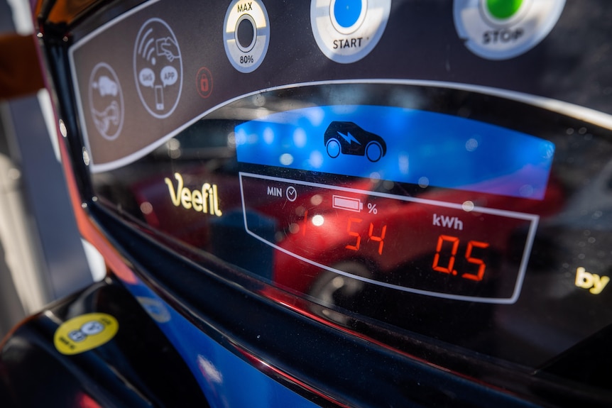 User interface panel on electric vehicle charge station.