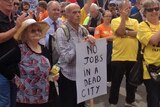Demonstrators marched through central Geelong in April this year, calling on governments to help create more jobs