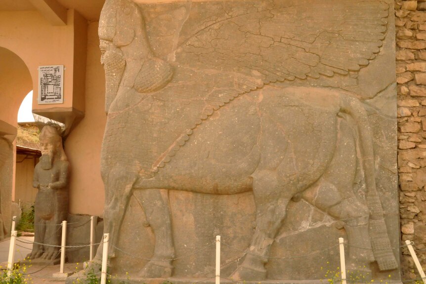 An ancient statue at the archaeological site of Nimrud