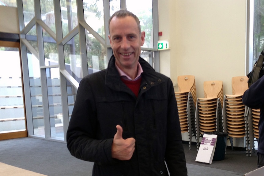 Greens Senator Nick McKim at the polling booth after casting his ballot July 2, 2016.