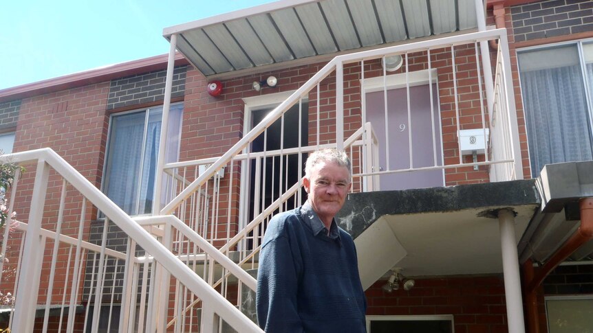Bruce Scanlan outside his unit in New Town, November 2016