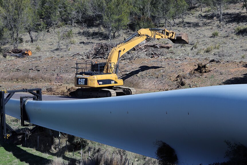 Excavator at the scene of a wind turbine road accident