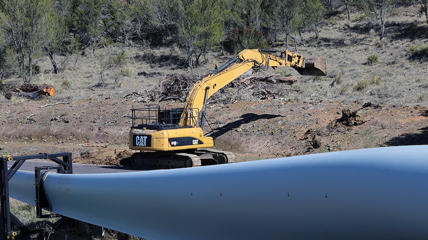 Excavator at the scene of a wind turbine road accident