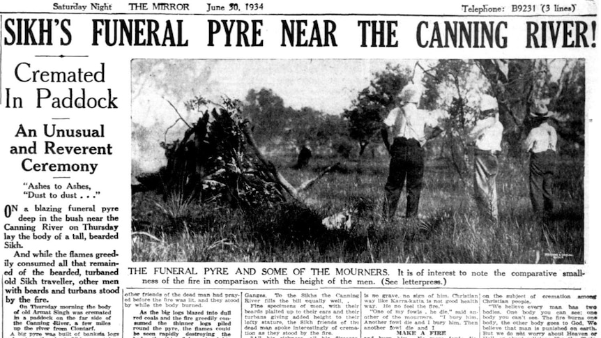 A 1934 newspaper report about the cremation by the Canning River