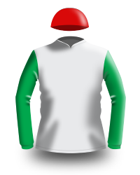 White, green and red jockey silks.