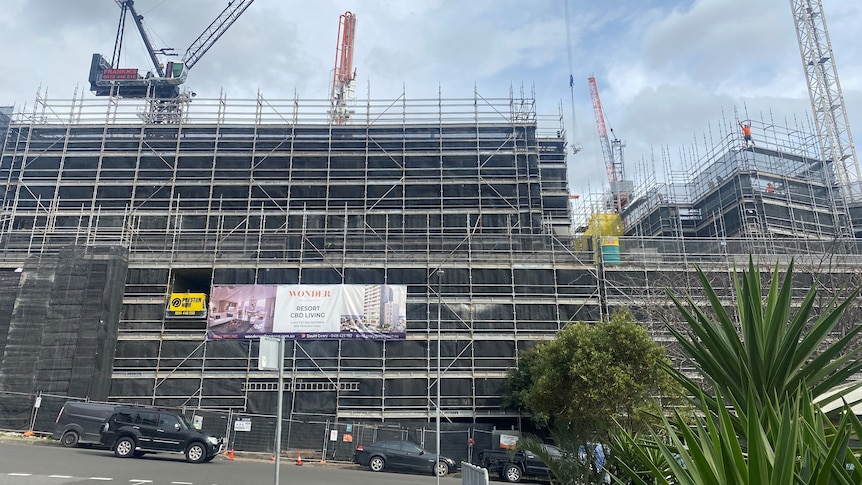 scaffolding around a building site