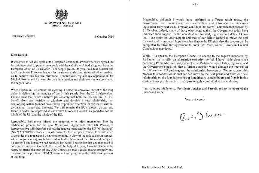 A two-page letter from 10 Downing Street
