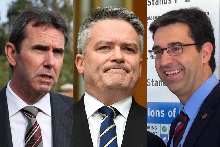 A composite image of WA Liberals Peter Collier, Mathias Cormann and Nick Goiran, all wearing suits and ties.