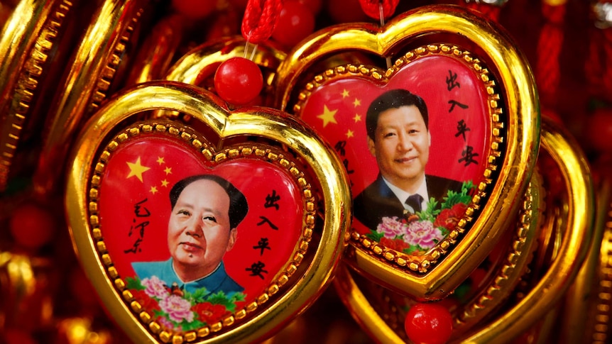 Images of Mao Zedong and Xi Jinping appear in souvenirs