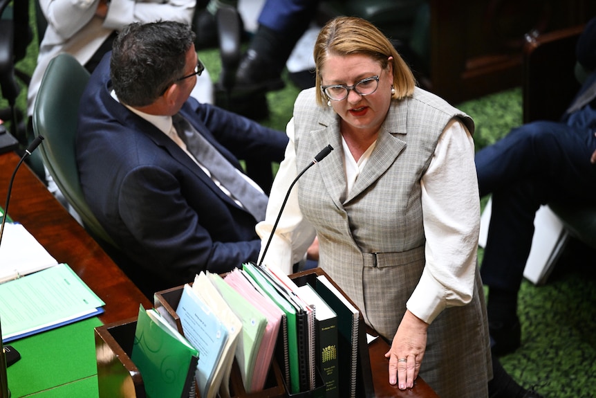 Natalie Hutchins speaks during question time.