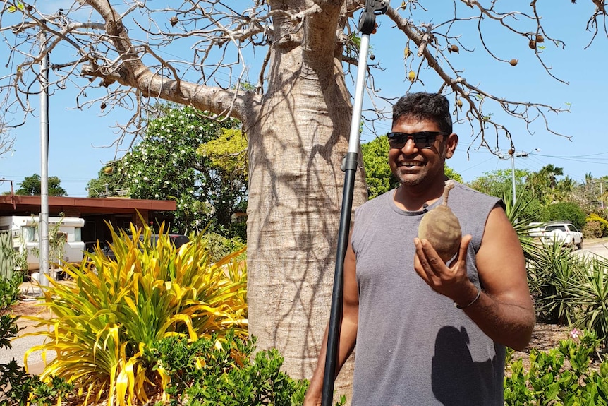Bindam Mie business owner Robert Dann standing in front of a boab tree in Broome.
