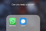The app icons for WhatsApp and Signal on an iPhone.