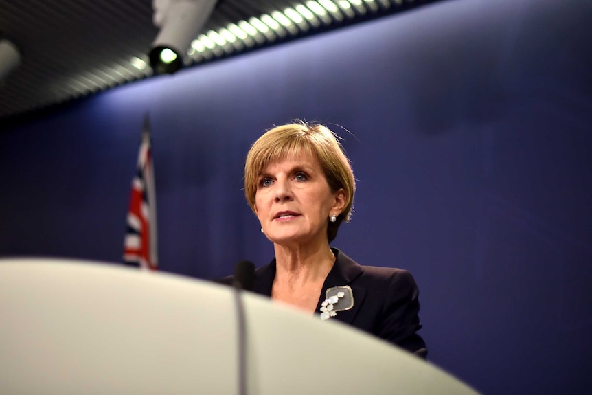 Julie Bishop speaks during a press conference on April 27, 2015