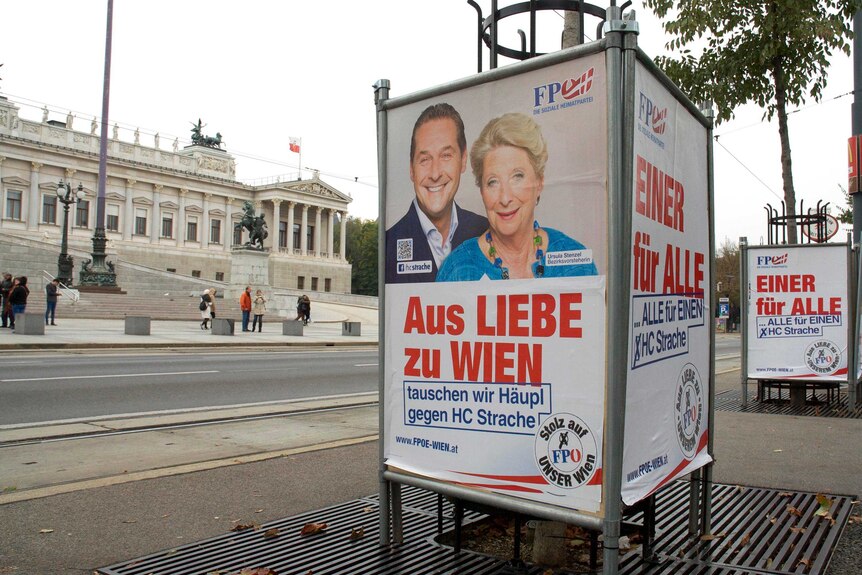 A Freedom Party campaign poster in the Austrian capital of Vienna declares 'Out of love for Vienna'.