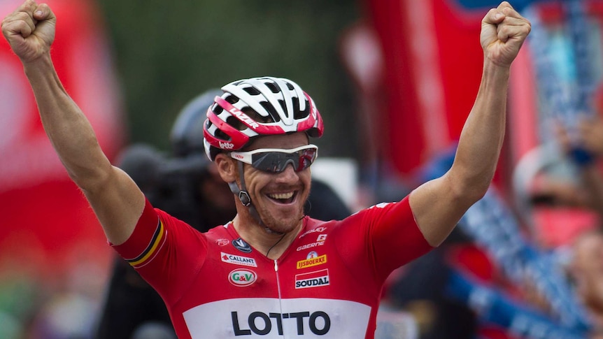 Adam Hansen celebrates Tour of Spain stage win