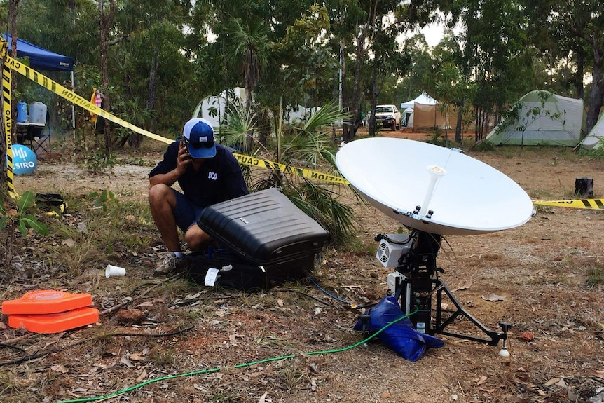 Yudhana Sunartha with the Mobile Satellite (MSAT).