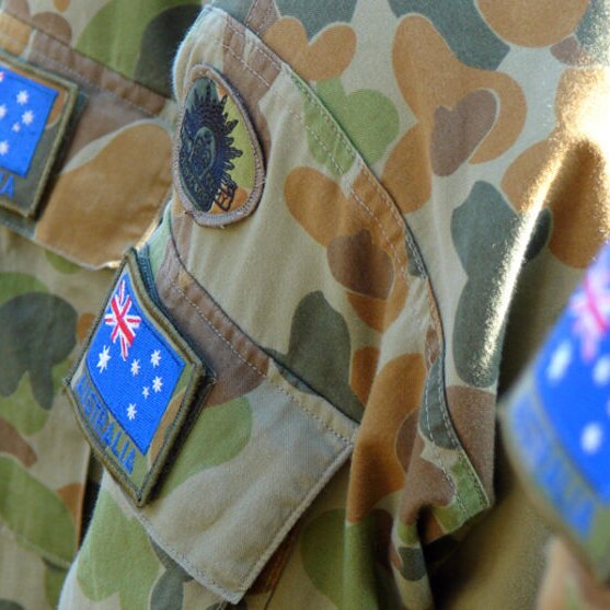 Australian flag badges on army soldiers