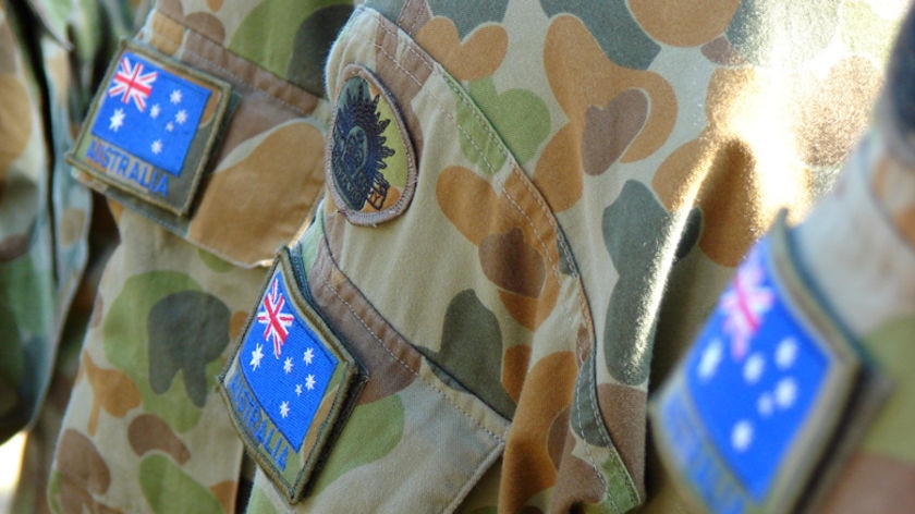 Australian flag badges on army soldiers