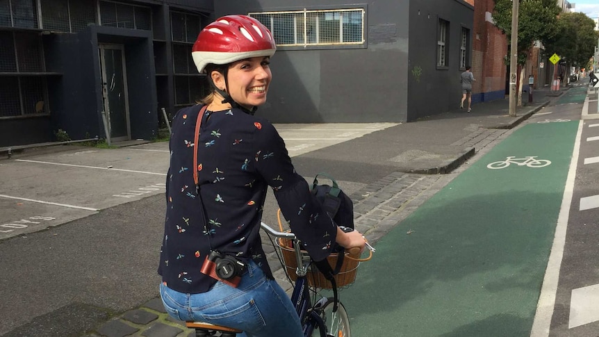 Gitta Scheenhouwer riding her bike.