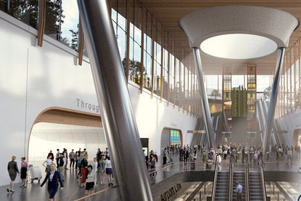 An artist's impression of the inside of a new proposed underground train station at Melbourne Airport.