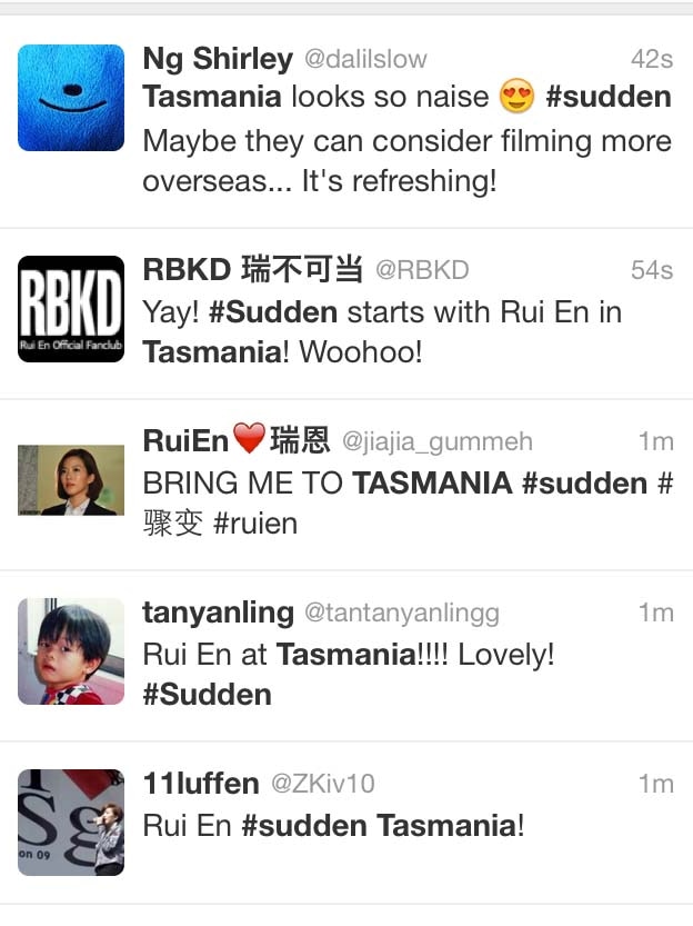 Screenshot of twitter feed on debut of a film showing in Singapore, filmed in Tasmania.