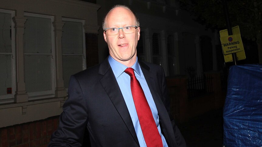BBC director-general George Entwistle leaves his home in south London.