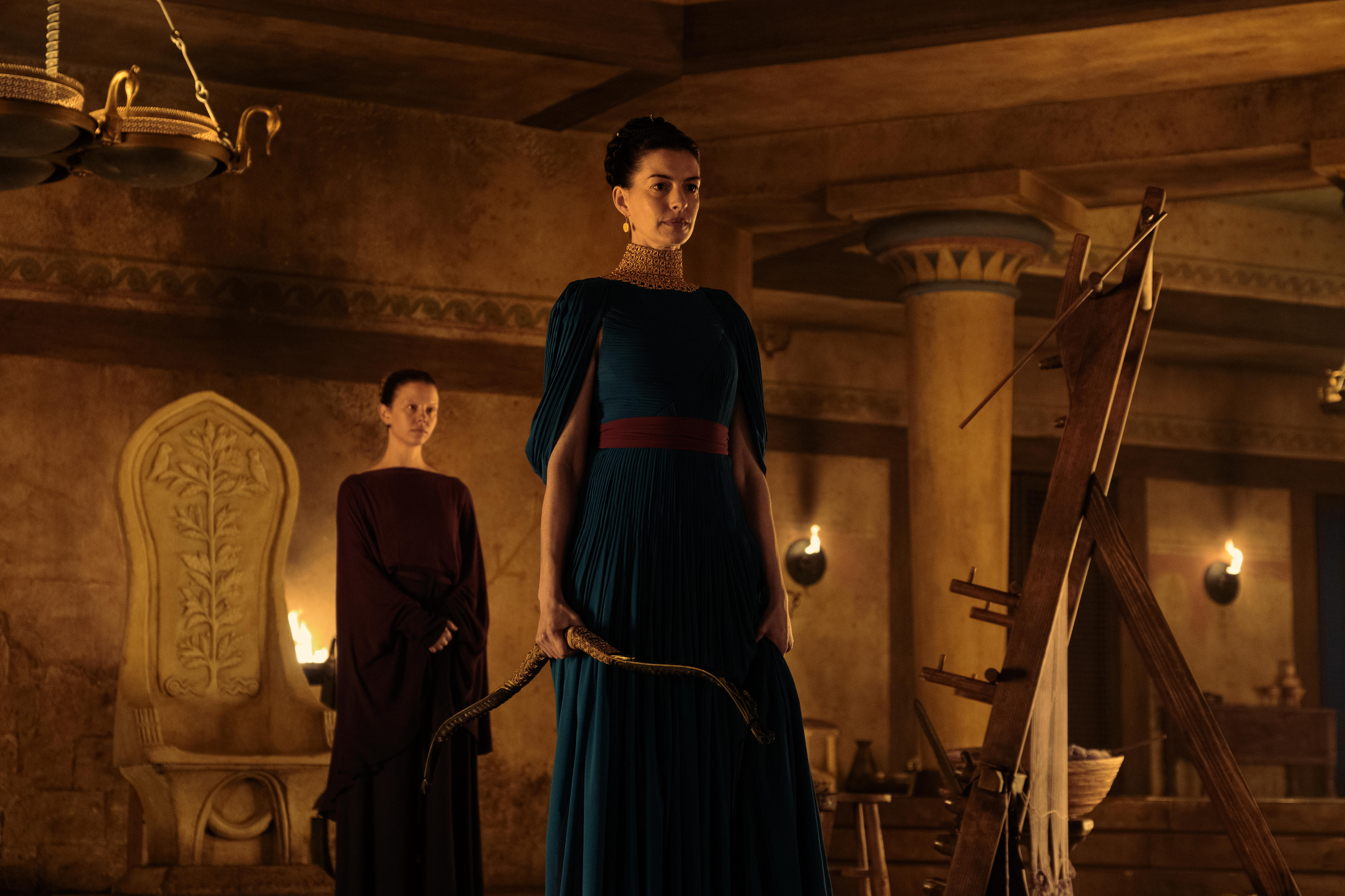 Penelope (Anne Hathaway) waits for years for Odyssus (Matt Damon) to return from war.
