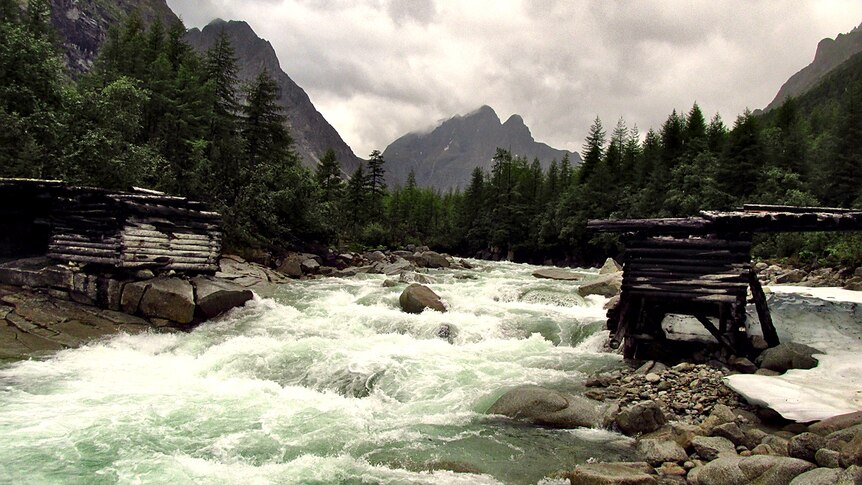 A heavily flowing river in the Kodar Mountains