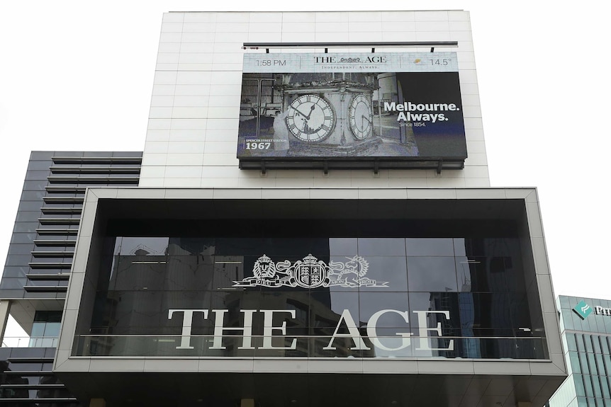 Exterior of The Age building in Melbourne, 2018.