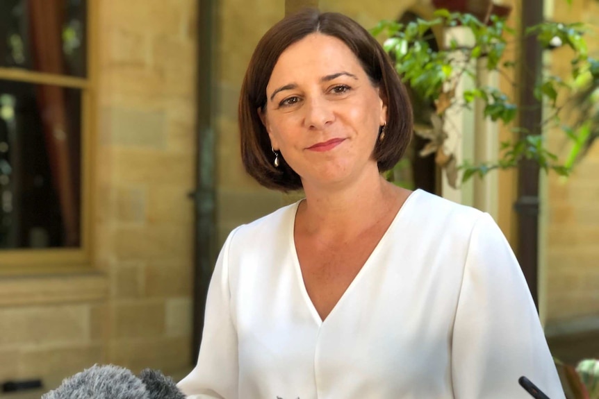 Queensland's Opposition Leader Deb Frecklington at a press conference criticising Commonwealth Games training.