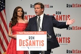 Florida Republican gubernatorial candidate Ron DeSantis with his wife Casey at an election party.