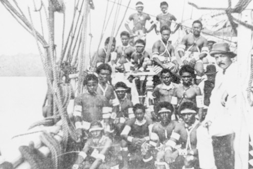 Ship load of South Sea Islanders arriving in Queensland.