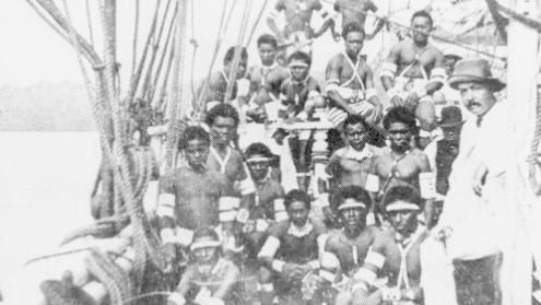 Ship load of South Sea Islanders arriving in Queensland.