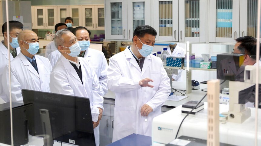Chinese President Xi Jinping visited a lab while he was accompanied by local authorities in Beijing