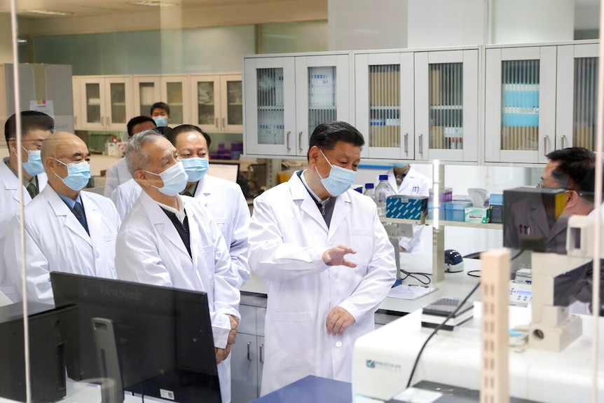 Chinese President Xi Jinping visited a lab while he was accompanied by local authorities in Beijing