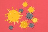 Illustration of a cluster of coronaviruses floating around