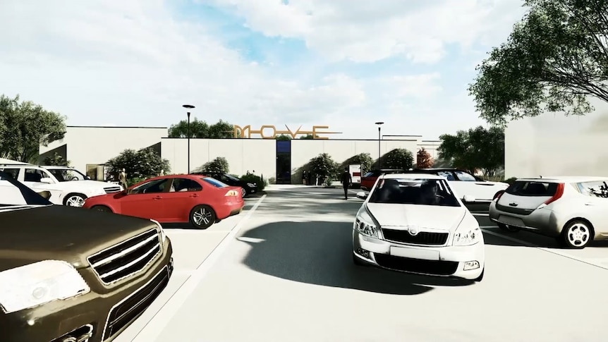 An artist impression of the entry to a motoring museum with view from the carpark