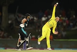 Australia's Ashleigh Gardner extends her bowling arm as she releases the ball for a delivery during a T20 World Cup game.