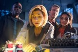 Tosin Cole, Jodie Whittaker, Bradley Walsh and Mandip Gill as the cast of Doctor Who.