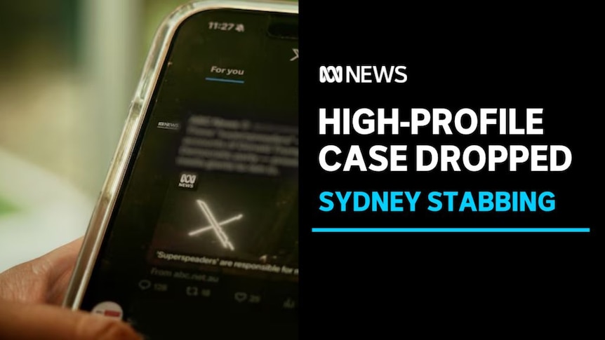 High profile case dropped, Sydney stabbing: A close-up of a smartphone with a post from the platform X 