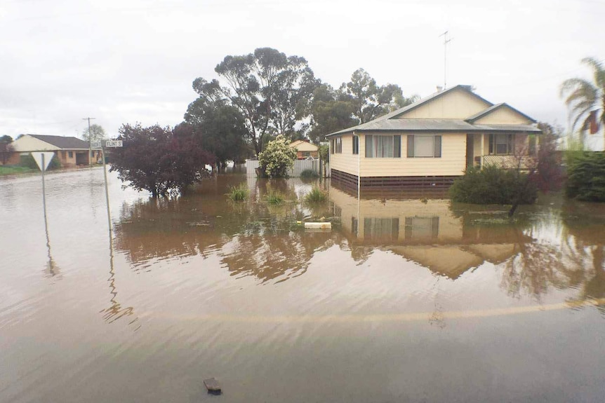 A flooded street in Forbes in regional NSW.