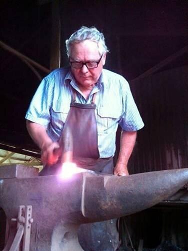 Blacksmith Tim Peel making a traditional bullock's yoke.