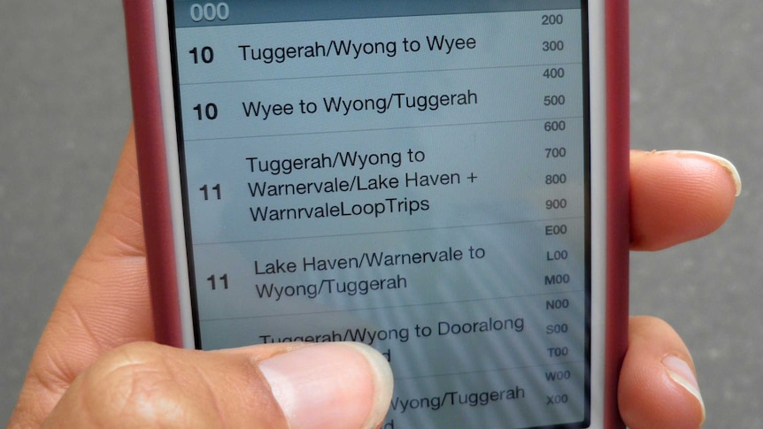 A hand holds an iphone with a Sydney transport app on it