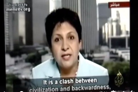 A screenshot of Wafa Sultan's video appearance.